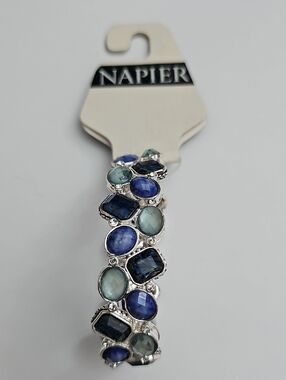 Napier Silver-Tone Blue and Aqua Gemstone Stretch Bracelet